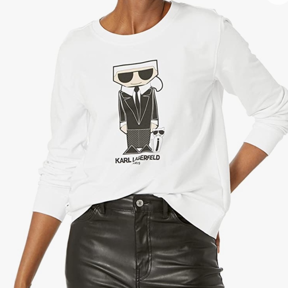 🎯Karl Lagerfeld Paris Long Sleeve Graphic Crewneck Sweatshirt Size Small